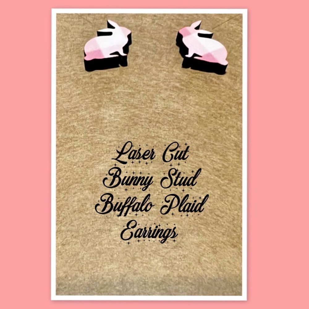 Laser Cut Bunny Stud Buffalo Plaid Earrings, Easter Bunny Earrings